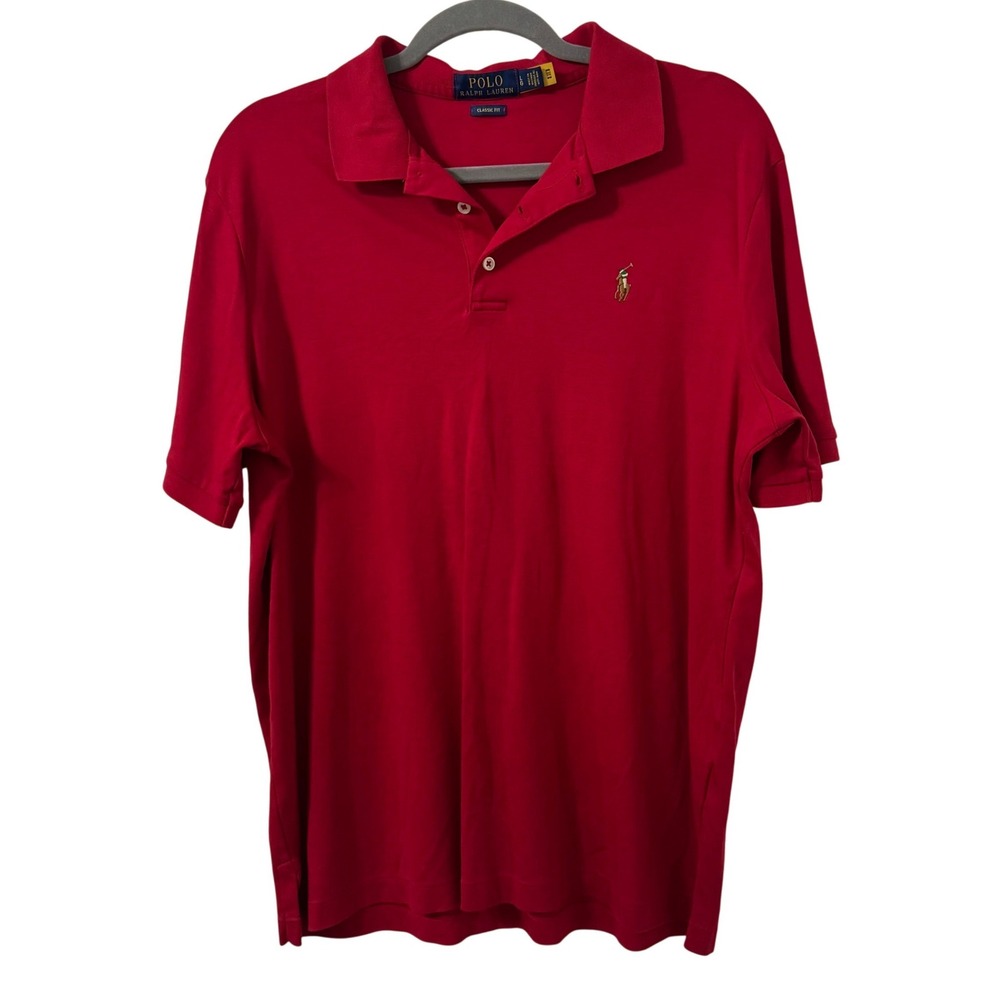 Polo Ralph Lauren Polo Shirt Mens L Red‎ Classic Fit Short Sleeve Flesh Pony